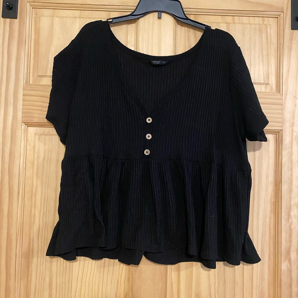 SHEIN Black Boxy Peplum Blouse